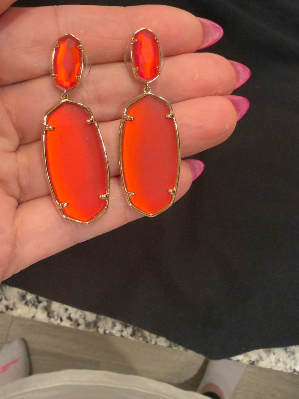 Gold-Trim Kendra Scott color bar red/yellow dangle earrings